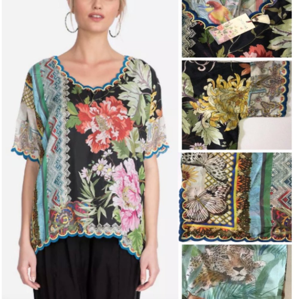 JOHNNY WAS Tropical Silk Loden Tunic Top M
